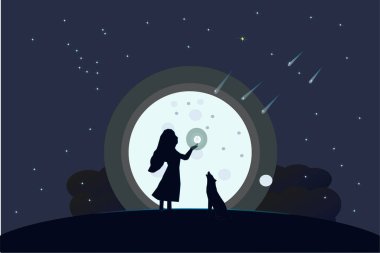 Ayın ve Starssky 'nin arka planında köpeği olan bir kız.