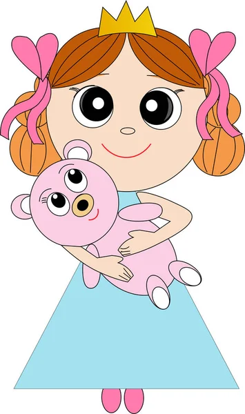 Küçük kız oyuncak ayıya sarılıyor.