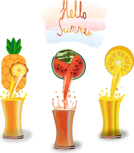 Set Fruit Juice Splash Glass — Stock Photo, Image