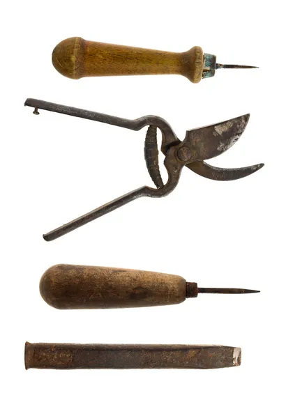 tığ, metal makas ve bir chi eski araçlar koleksiyonu