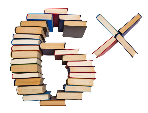 Alfabet gemaakt uit boeken, cijfers 6 en vermenigvuldigen — Stockfoto