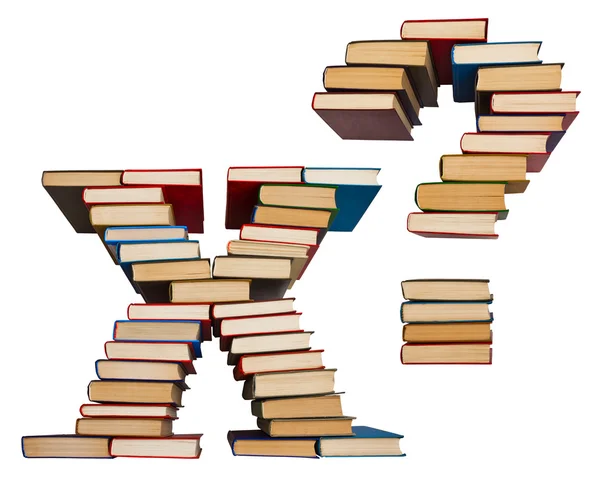 Alphabet made out of books, letters X and question mark — Stock Photo, Image