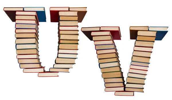 Alfabetet gjord av böcker, bokstäver du och v Royaltyfria Stockfoton