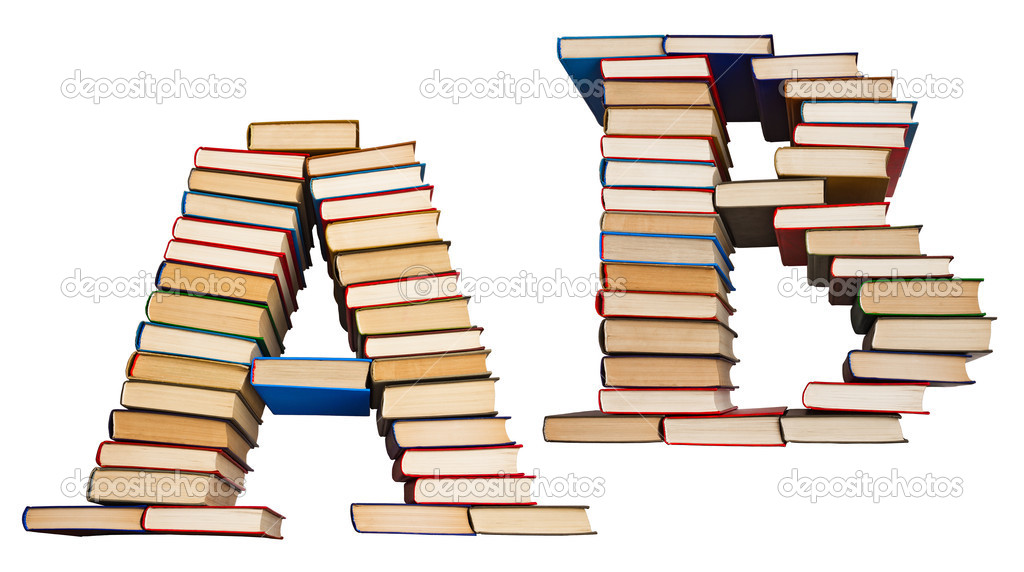 Alphabet made out of books, letters A and B