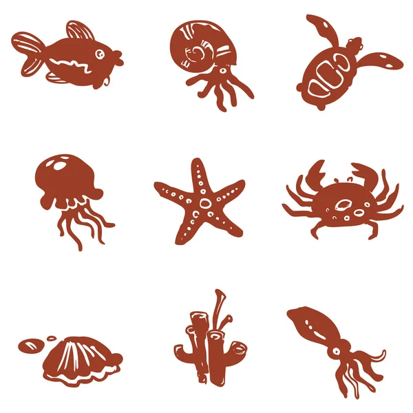 Набор векторных значков фауны океана Лицензионные Стоковые Иллюстрации
