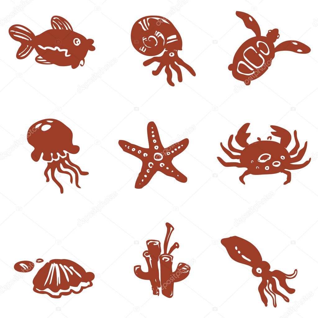 Ocean fauna vector icon set