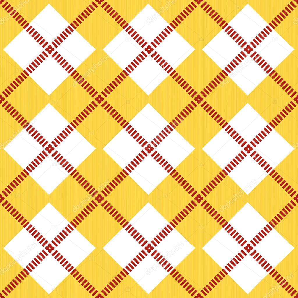 Seamless pattern with yellow and white rhombus