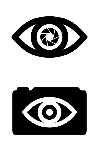 Auge mit integrierter Kameralinse. Vektorsymbole. — Stockvektor