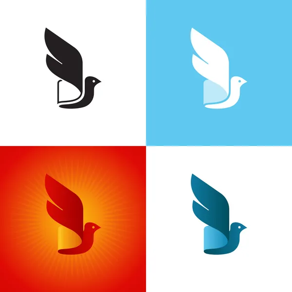 Silhouette di uccello stilizzata in diverse varianti di colore. Icona del vettore. Grafiche Vettoriali