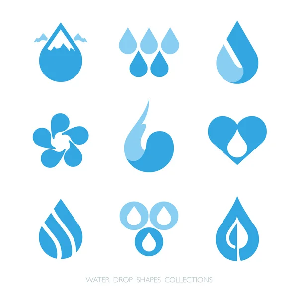 Vatten droppe former samling. Vector Ikonuppsättning på 1 och 2 färger水滴的形状集合。矢量图标在 1 和 2 的颜色设置. 图库矢量图片