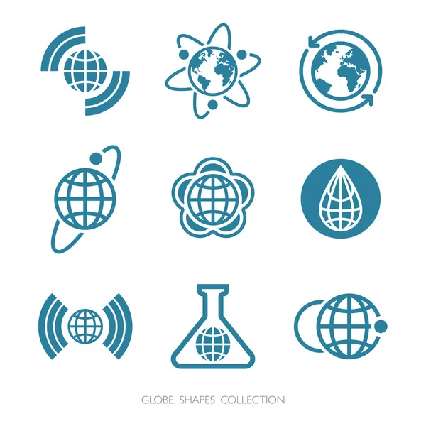 Globus formt Sammlung. Vektorsymbole gesetzt. lizenzfreie Stockillustrationen