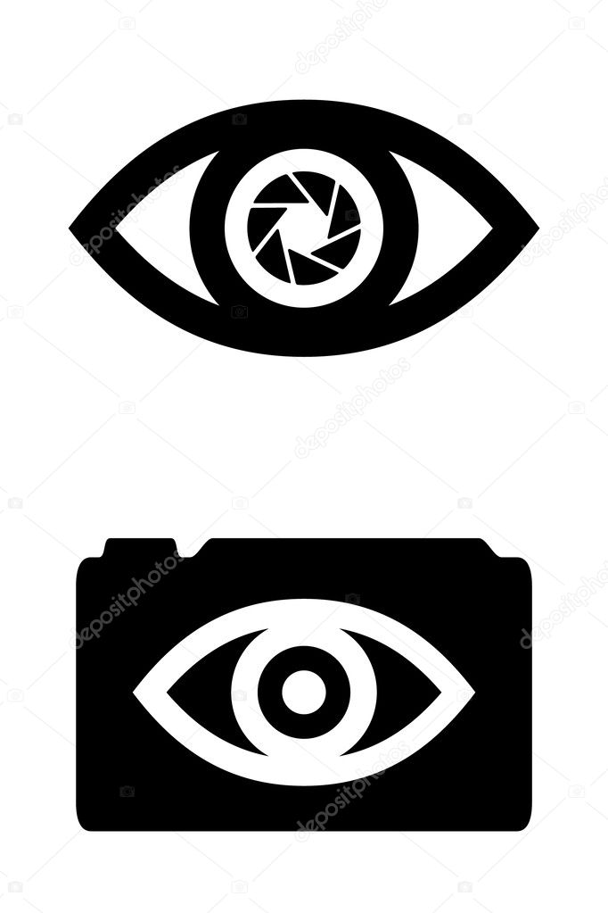 Eye with integrated camera lens. Vector icons.