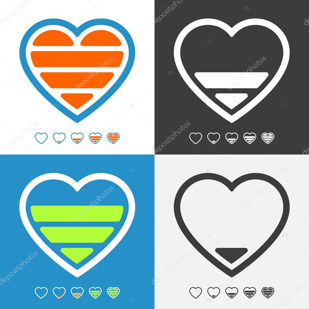 Electronic heart with charge meter. Colorful vector icon set