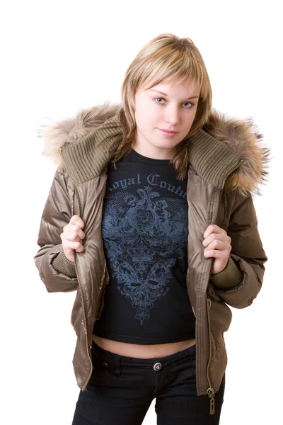 年轻的女孩，在一件夹克 — 图库照片