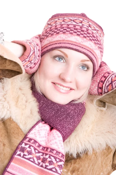 Gülümseyen kız kış ceket — Stok fotoğraf