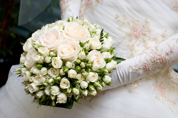 dress and flower bouquet