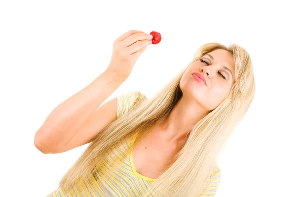 Mädchen mit Erdbeere — Stockfoto