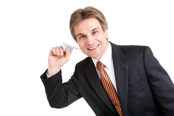 Businessman and paper airplane — Stock Photo, Image