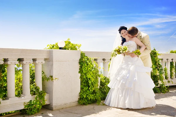 Kiss near the fence — Stock Photo, Image