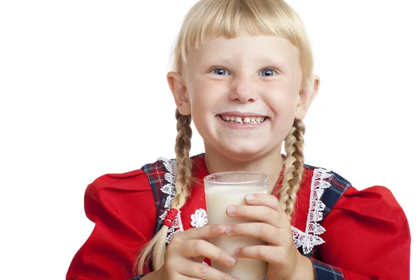 Meisje met melk — Stockfoto