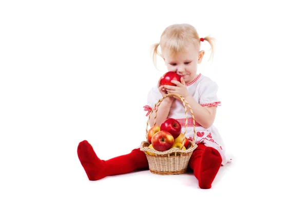 Niño con manzanas —  Fotos de Stock