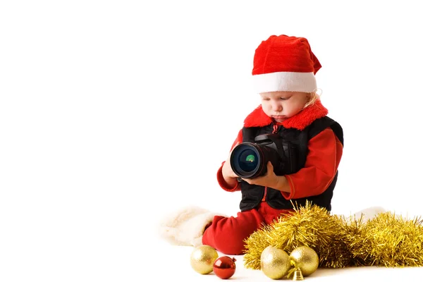 Small Santa with camera — Stock Photo, Image