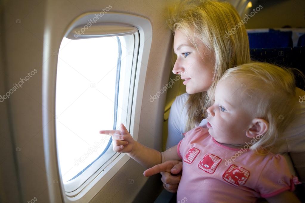 mom and child in the plane