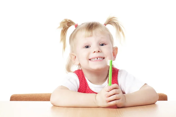 Enfant avec brosse à dents — Photo