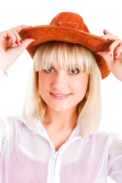 Belleza bonita en sombrero de vaquero — Foto de Stock