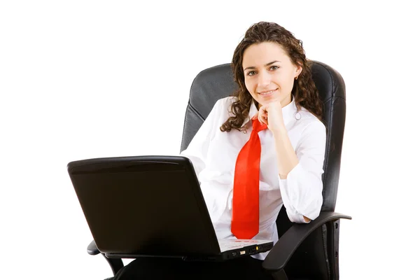 นักธุรกิจหญิงในเก้าอี้ — ภาพถ่ายสต็อก