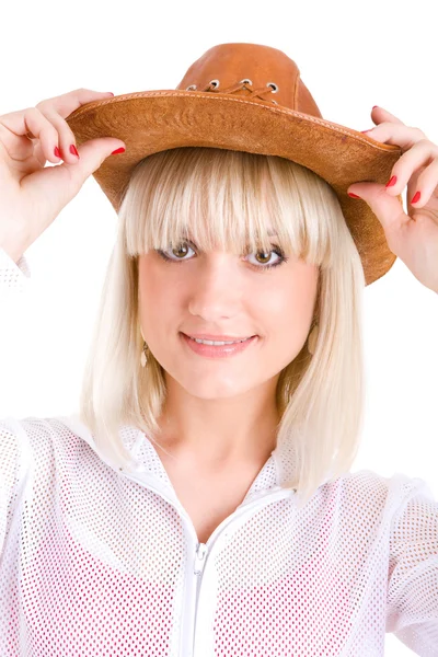 Beleza prettty em chapéu de cowboy — Fotografia de Stock
