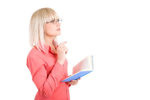 Estudiante con libro y pluma — Foto de Stock