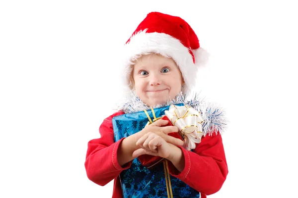 Papai Noel pequeno com presente — Fotografia de Stock