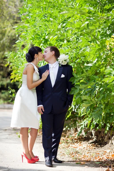 Bride and groom outdoors — Stock Photo, Image