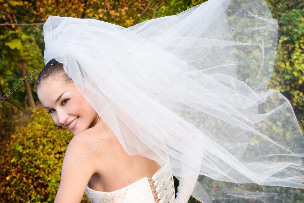 bride with fly veil