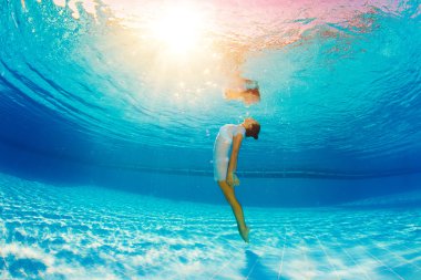 underwater swimming and reflection in water clipart