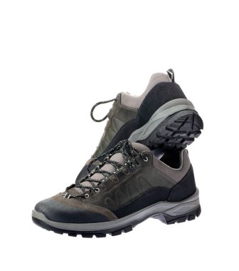 A pair of classic leather elegant men's shoes isolated white background. Isolated object close up on white background. Top view