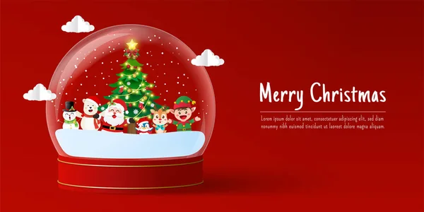 Bannière Noël Père Noël Ami Dans Boule Neige — Image vectorielle
