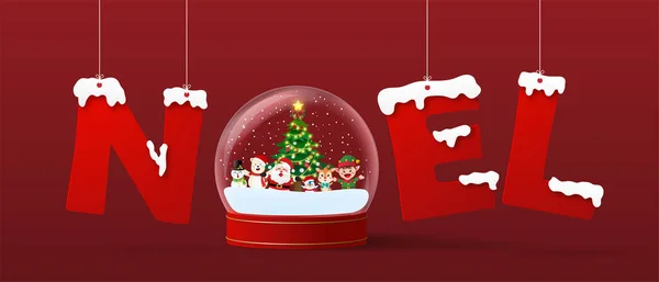 Père Noël Ami Dans Une Boule Neige Avec Noel Mot — Image vectorielle