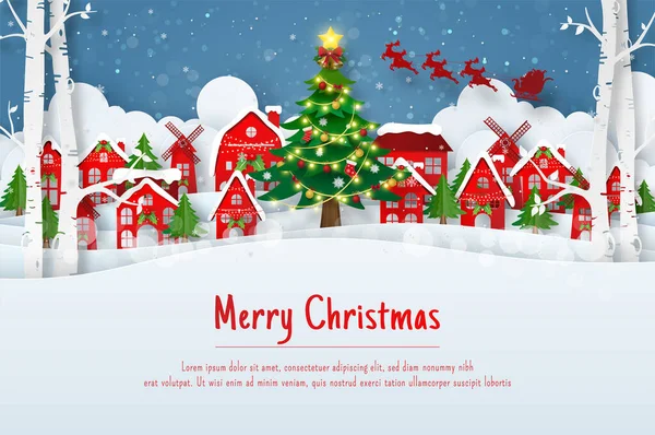 Cartão Postal Papai Noel Vindo Para Aldeia Dia Natal Ilustração — Vetor de Stock