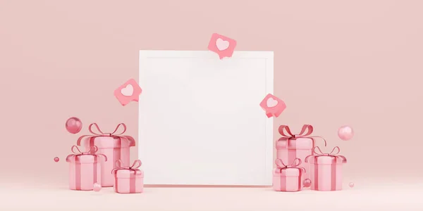 Banner Blank Photo Frame Pink Gift Box Illustration — Foto de Stock