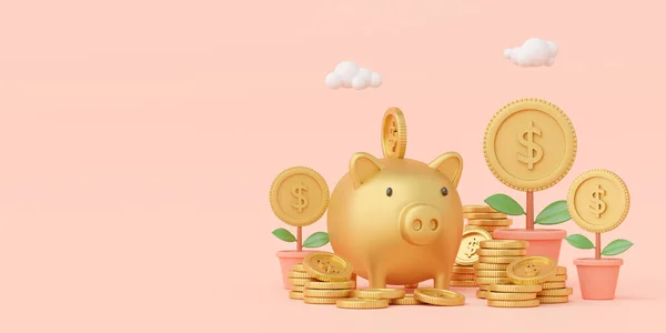 Money Savings Concept Een Munt Piggy Bank Banner Achtergrond Rendering — Stockfoto