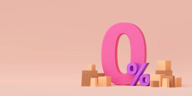 Sıfır yüzde, 0% faiz özel teklif taksit ödemesi, 3D illüstrasyon