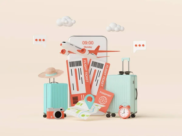 Flyg Bokning Köpa Biljett Eller Check Ansökan Smartphone Illustration — Stockfoto