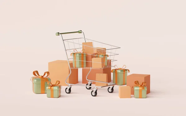 Illustration Shopping Cart Gift Box Banner Advertisement — Stock Photo, Image