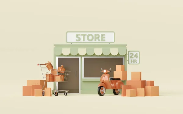 Concept Commerce Dépanneur Service Livraison Scooter Illustration — Photo