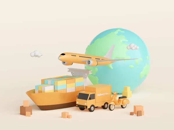 Globalna Logistyka Dostawa Transport Towarów Ilustracja — Zdjęcie stockowe