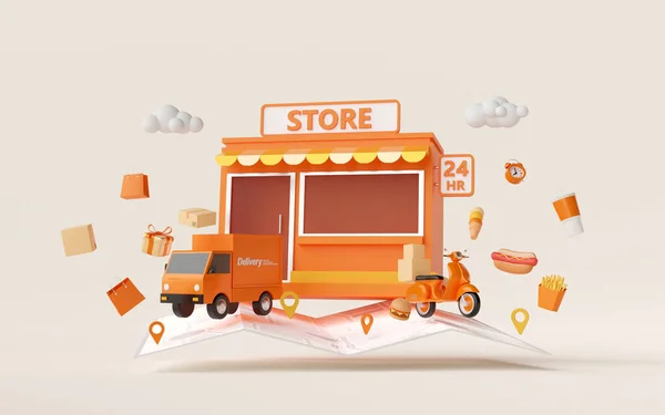 Commerce Concept Convenience Store Shopping Online Delivery Service Illustration — Stock Photo, Image