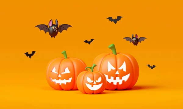 Happy Halloween Day Halloween Pumpkins Cute Bat Illustration — Stock Photo, Image