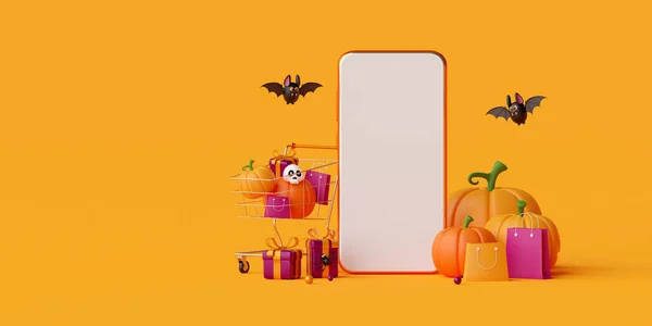 Ilustracja Happy Halloween Zakupy Online Mobilnej Koncepcji — Zdjęcie stockowe